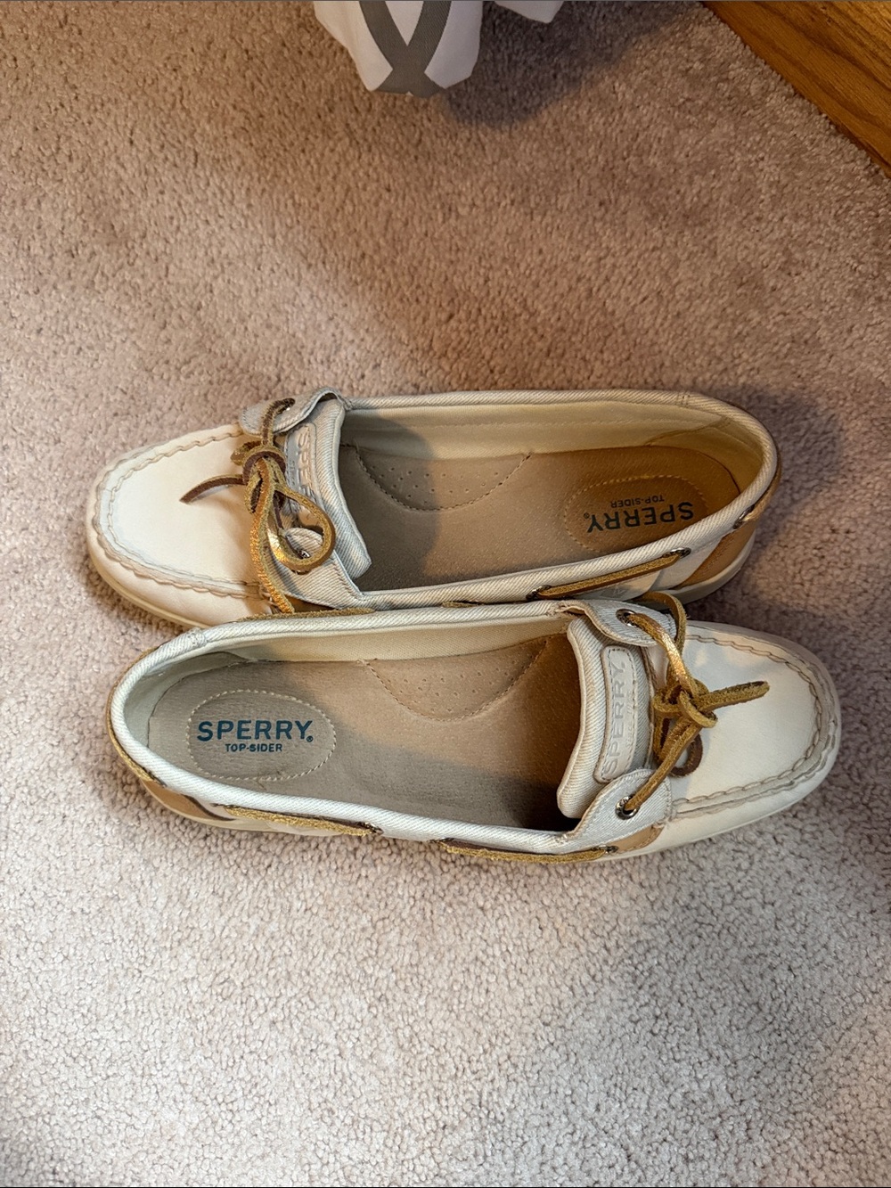 Sperry Cream and Tan Moccasin Boat Shoes